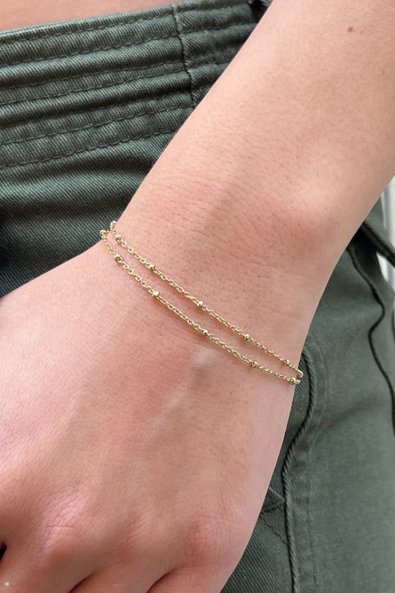 Bracelet Brandy Melville Double Chain Beaded Doré | RMJ-51843595